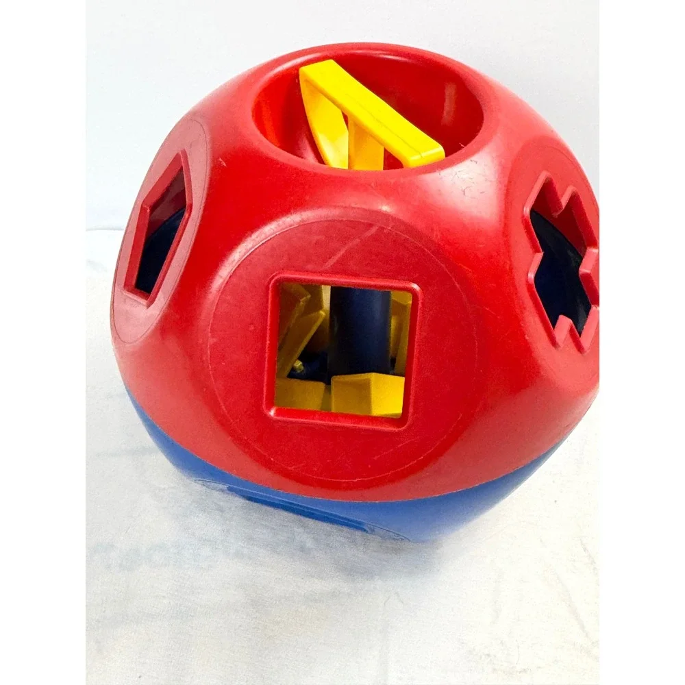 Vintage Tupperware Shape O Toy Red Blue Ball Sorter with 10 Yellow Shapes 1-10